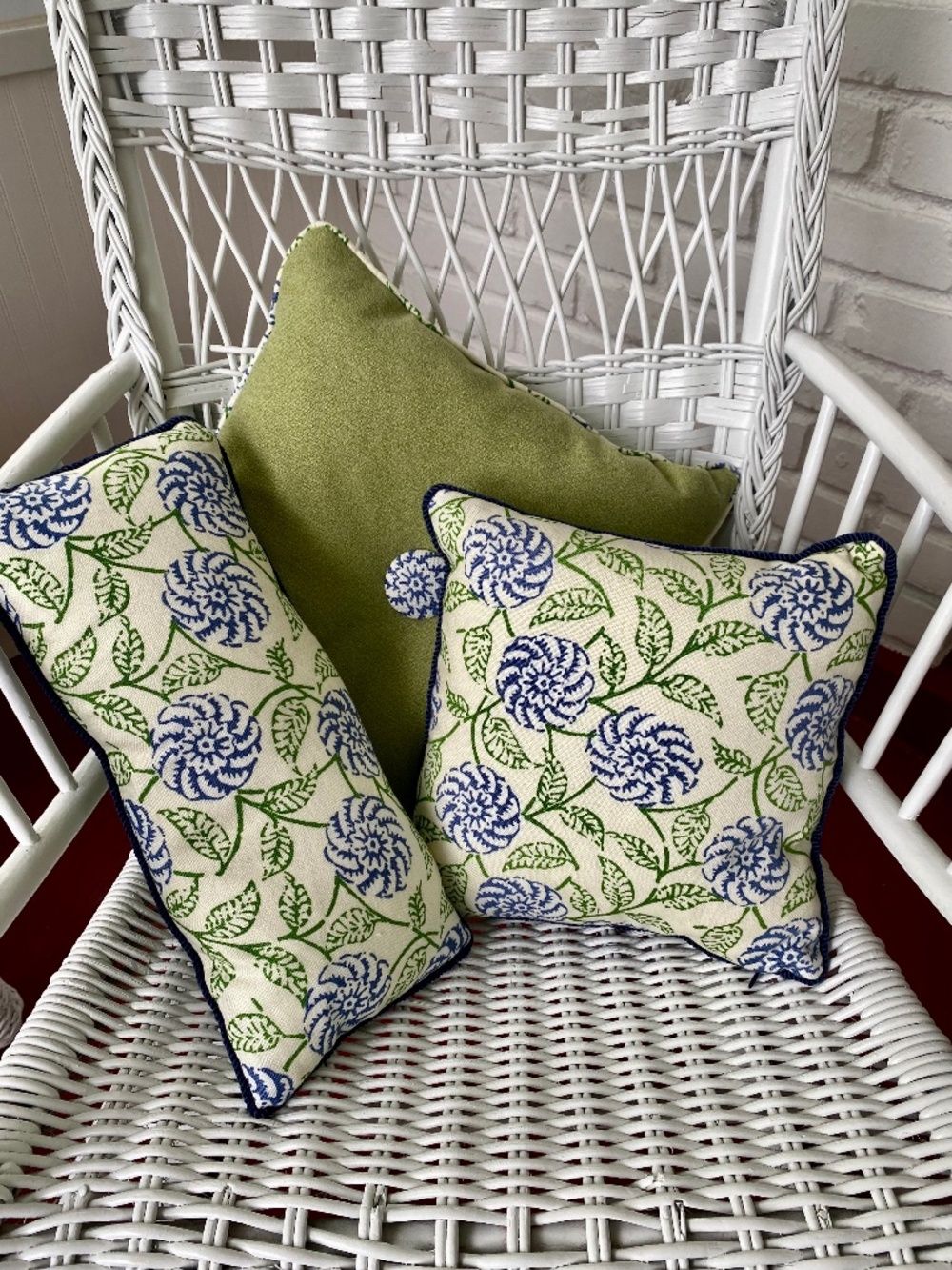 Green and Blue Flowered Handmade Throw Pillows. Set 3 Decorative Style Accents